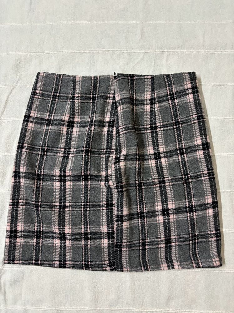 Korean Black & Grey Checkered Skirt