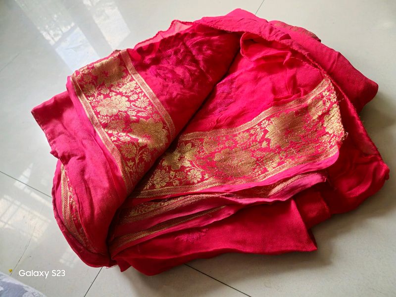 Pink Embroidered Chiffon Saree