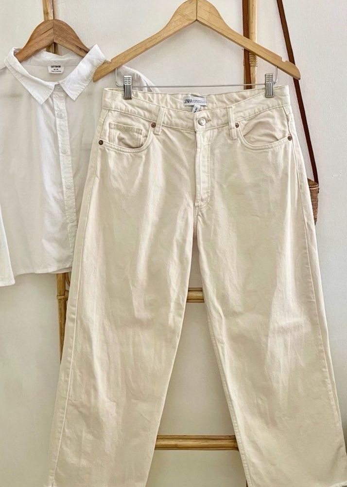 Zara Beige Grunge Trousers Size -28