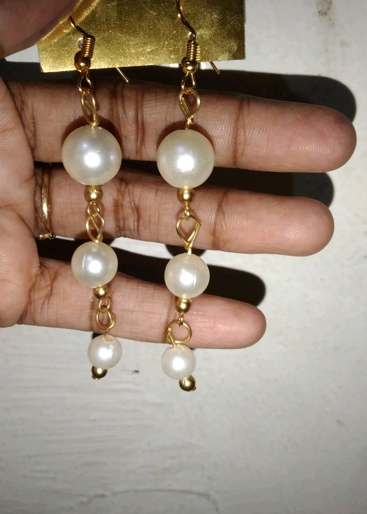 🆕 🤍 Home Made White Pearls Earings