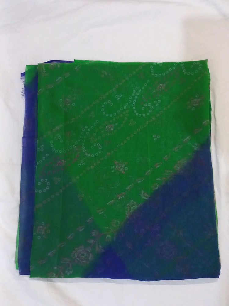 FREE DELIVERY GREEN BLUE COLOUR CHIFFON SAREE