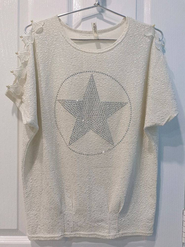 White And Silver Star Top