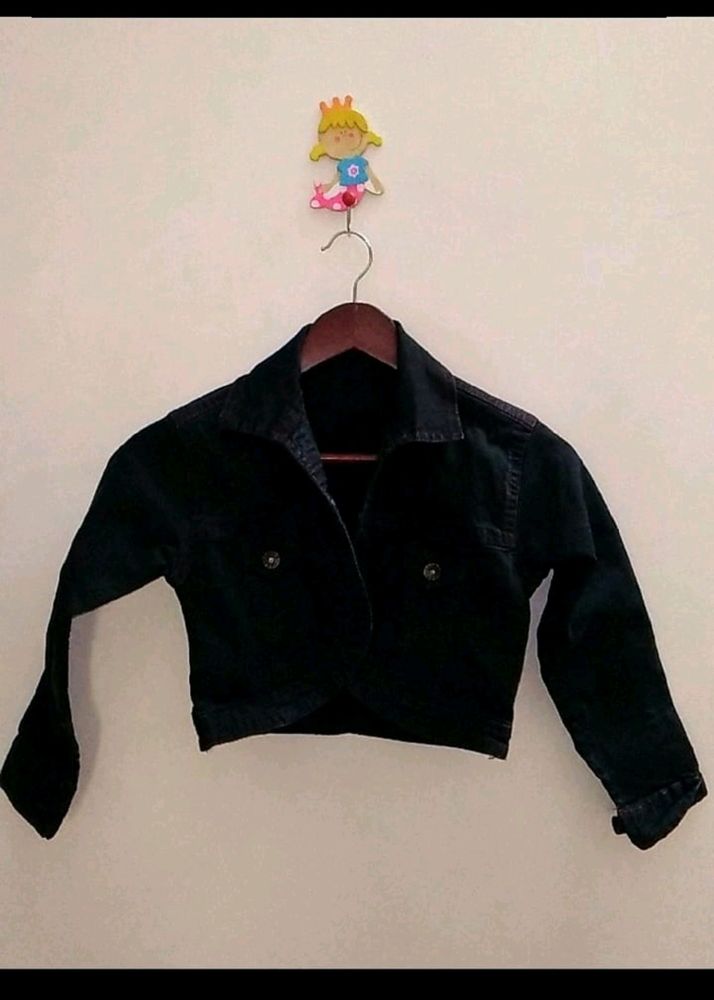 Black Denim Crop Jacket For Women