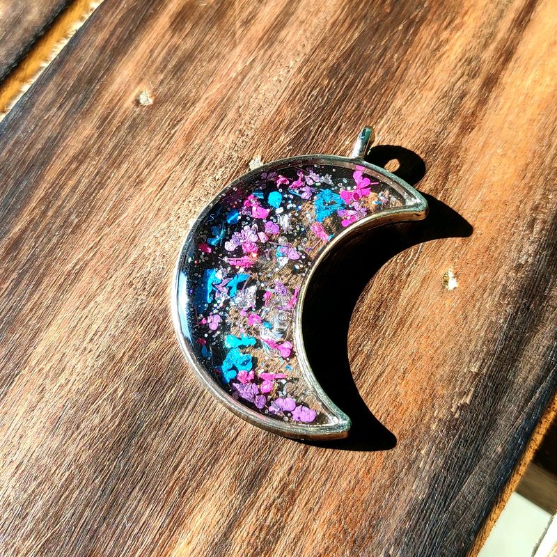 Resin MOON Pendant With Realflowers