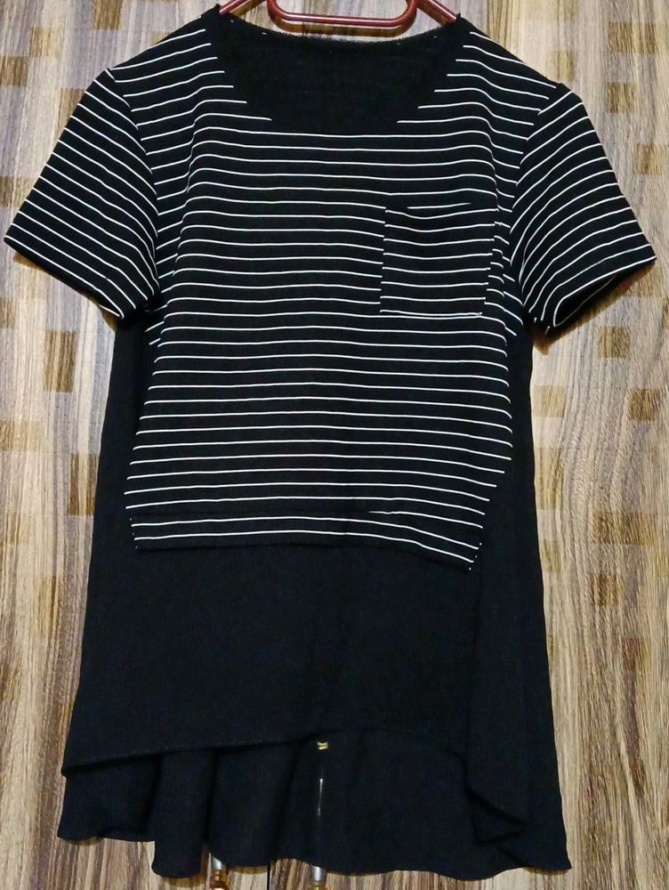 High Low Black&White Strip A Line Top