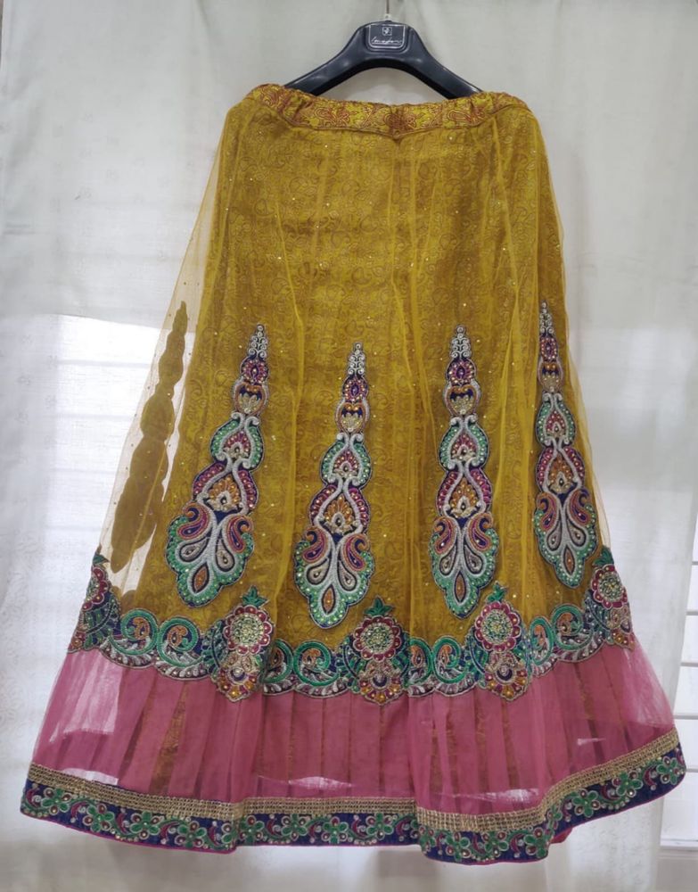 Mustard Pink Color Stitched Lehenga Choli Set