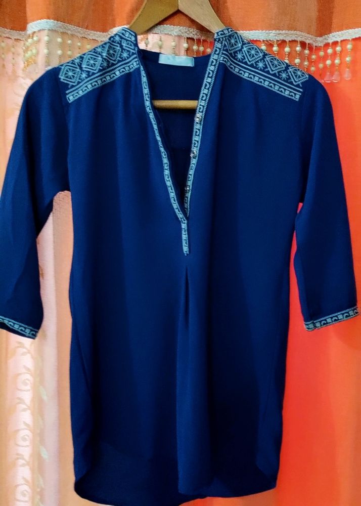 New Georgette Dark Blue Top, Half Sleeve 3/4