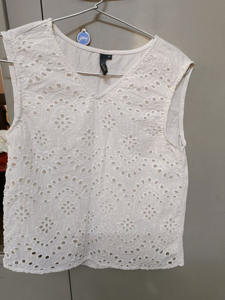 White Schiffli Top