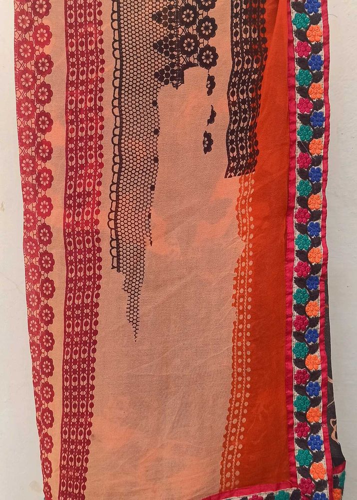 Abstract print Orange Saree