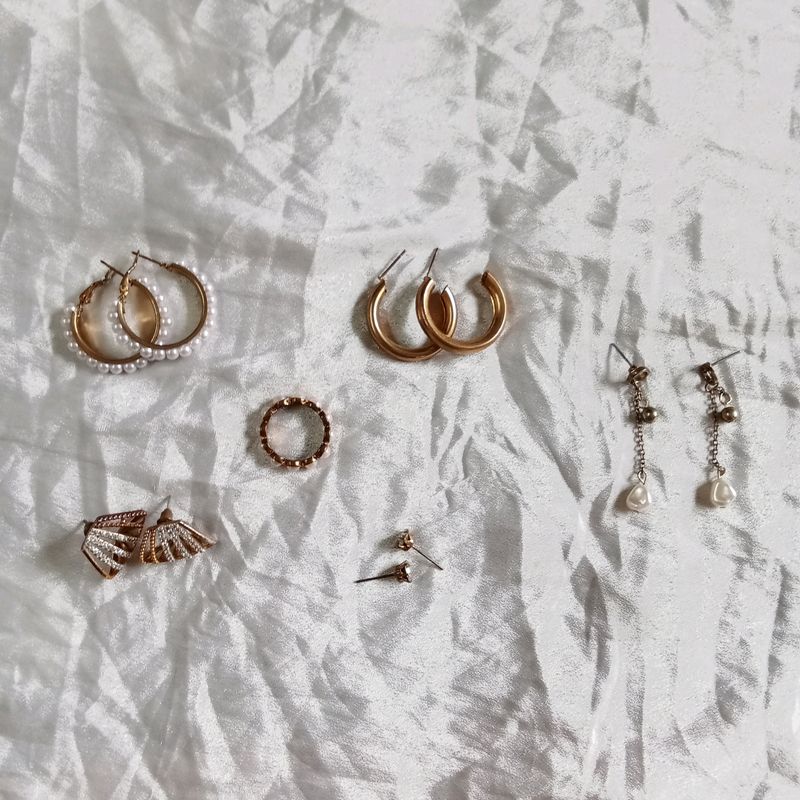 6 Pair Of Aesthetic Earrings With A Free Ring