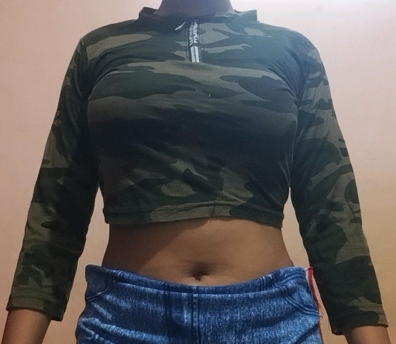 Army Print Crop Top. Breast Size - 28 To 34. Waist Size - Slim To 36