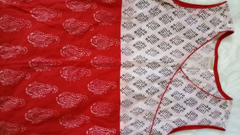 white and red tie dye block printed kurti