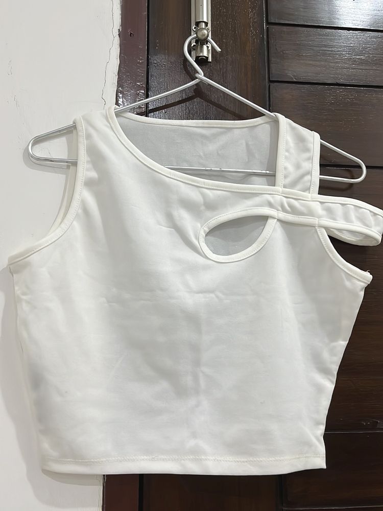 Women White Cut Style Top