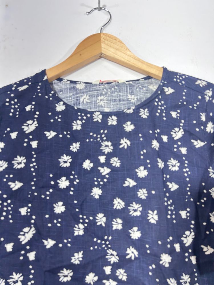 Navy Blue Printed Cotton Top (Women’s)