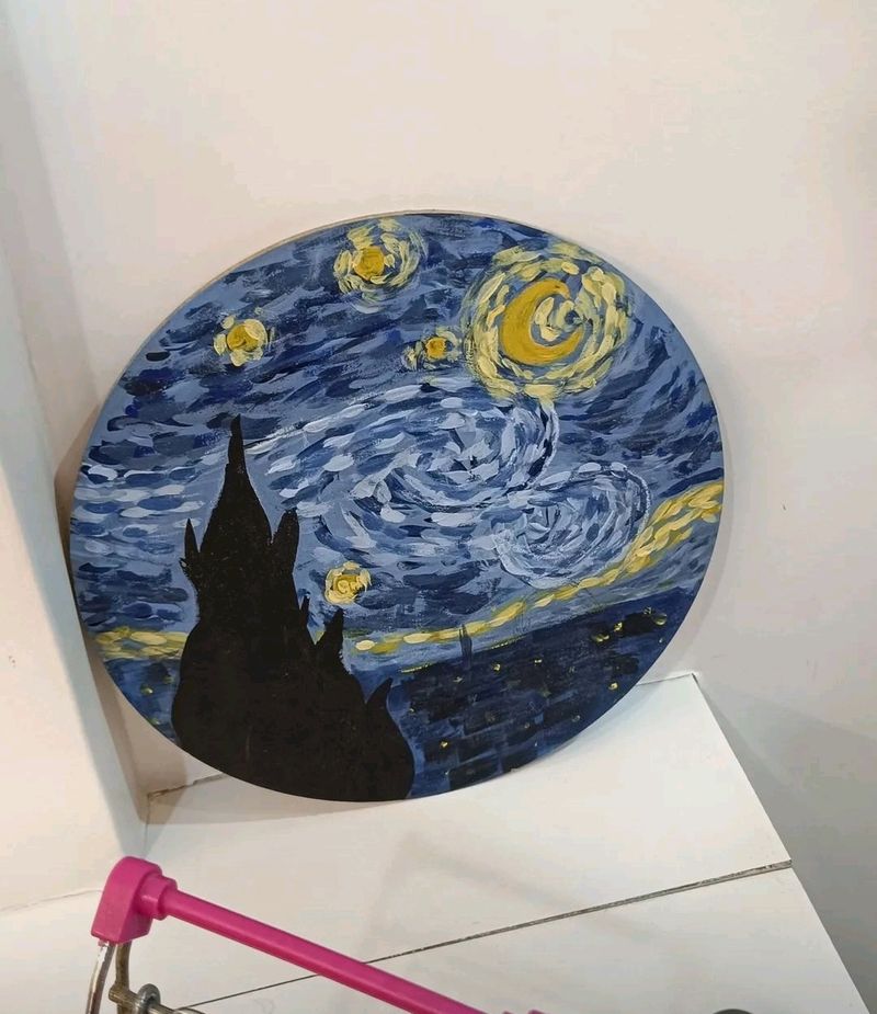 starry night painting with trinket dish