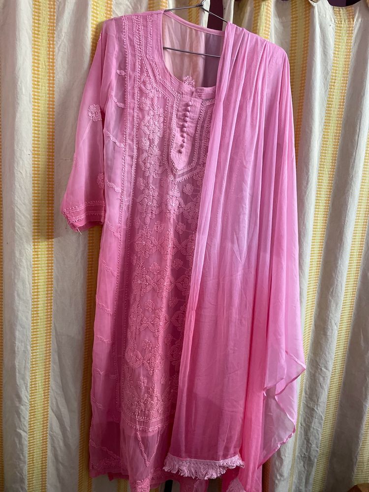 Double shade Pink chikankari kurta suit set