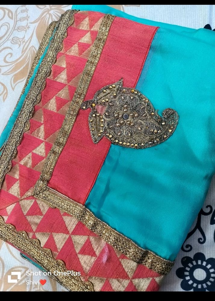 Diwali Sale🎉 Sky-blue Heavy Boarder Saree