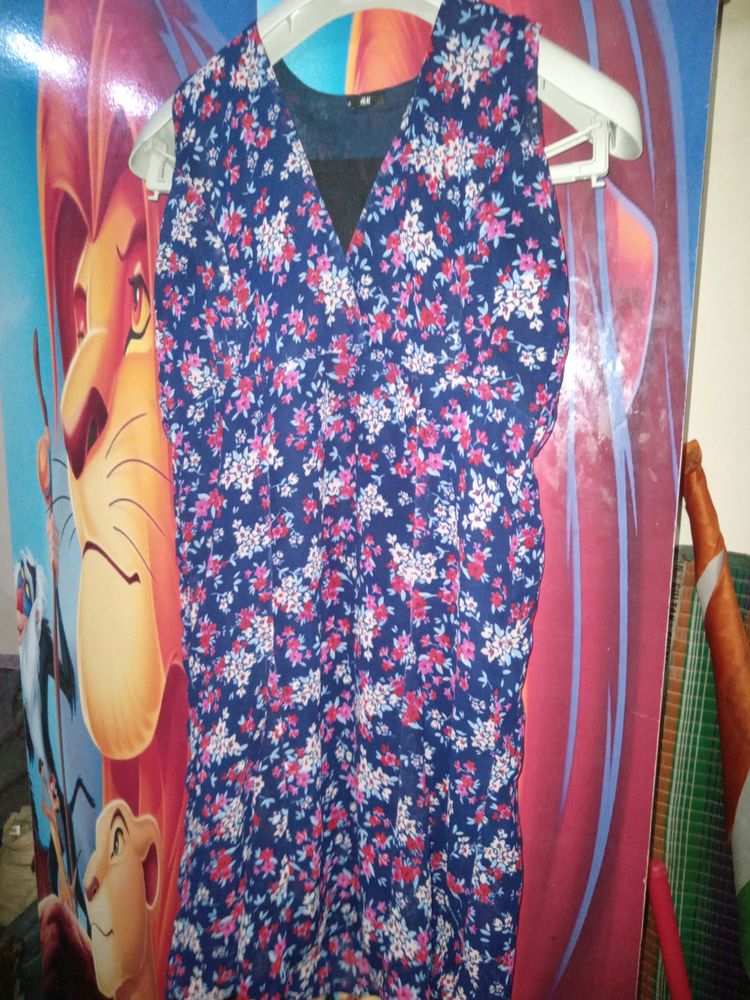 Blue/Pink Flower Printed One Piece Dress For Girl