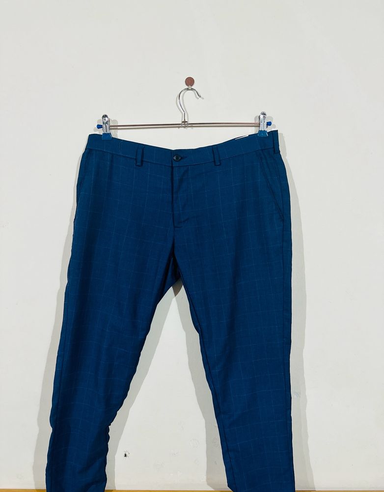 Check Formal Pants Navy Blue Pant For Men & Women