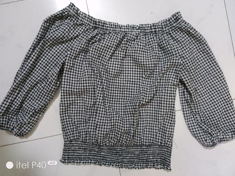 Checked Line Bardot Top