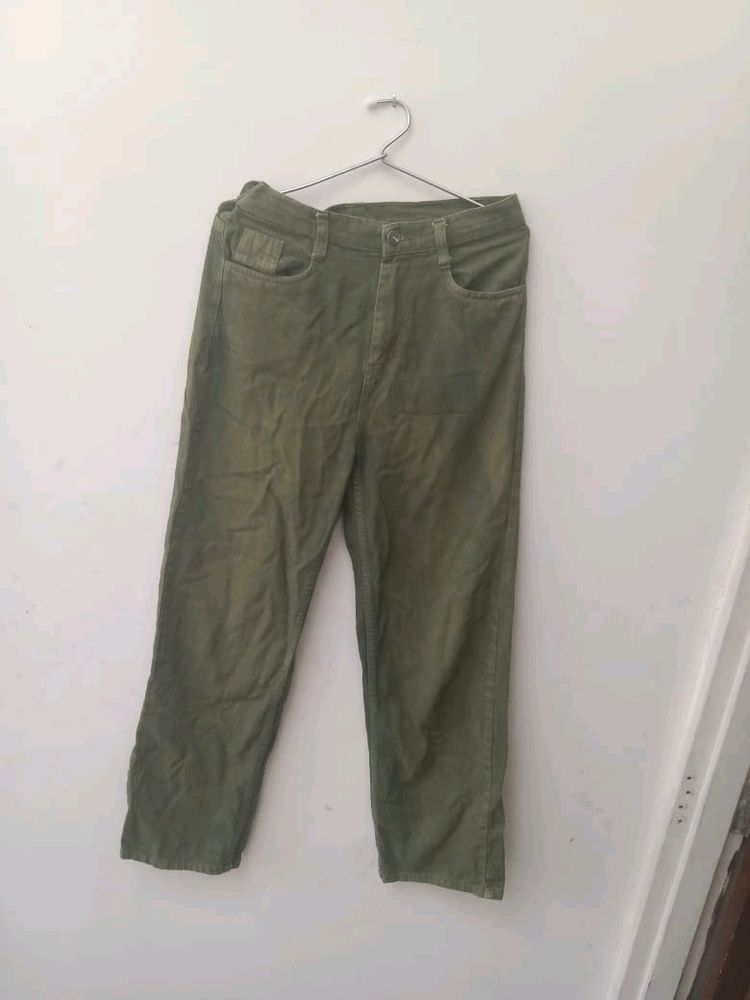 Army Green High Waist Baggy Jeans Or Pants