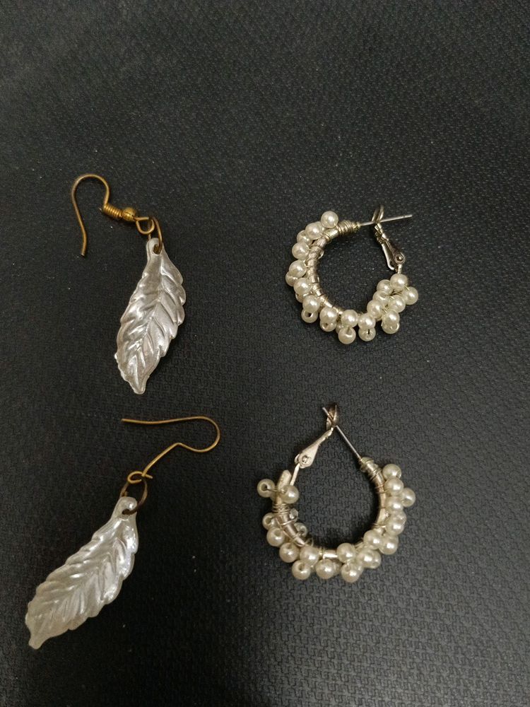 Pearls Earrings And Leaf Hangings