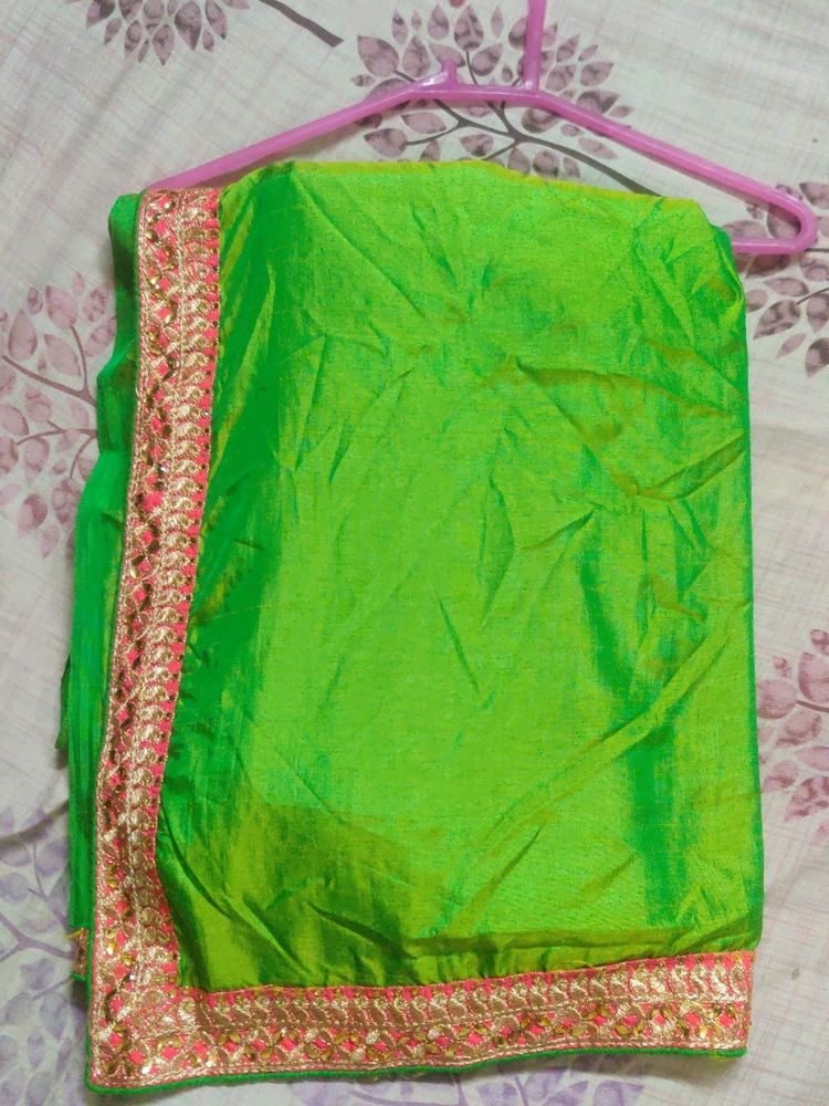 Green Stone And Zari Sari For Festival