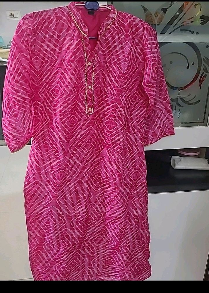 Pretty pink straight kurta with linning