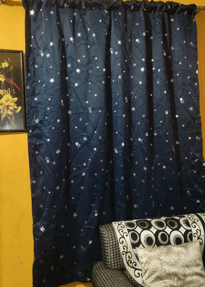 Blue Shimmery Star Window Curtain (Single)