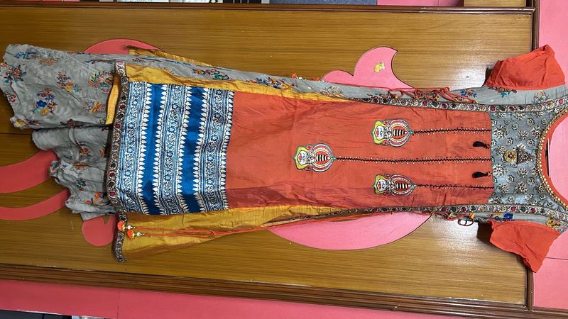 Gown Or Ethnic Wear Of Orange And Grey Colour