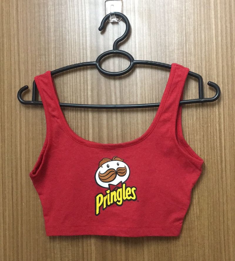 Pringles Print Red Sleeveless Tank Crop For Women