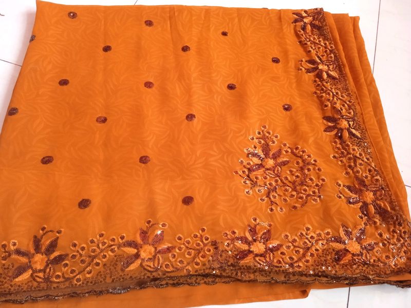 Orange Hand Work Saree