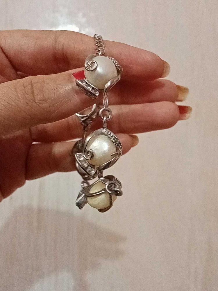 Rhodium Plated Silver Pearl Bracelet