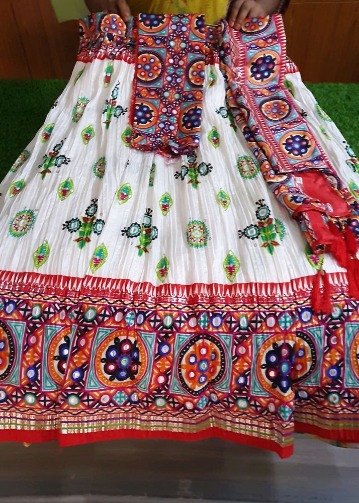 Semi-stitched White Crushed Lehanga