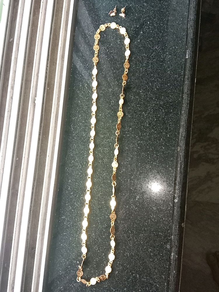 Gold Plated Chain For Women With Earrings