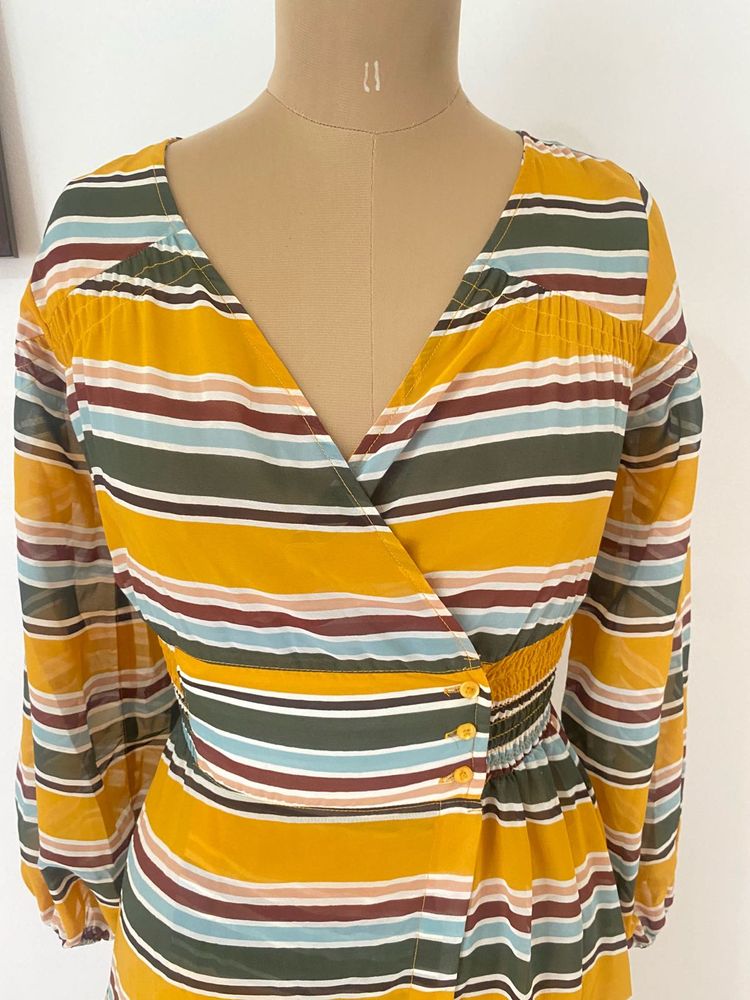 NUON Yellow Striped Wrap Dress