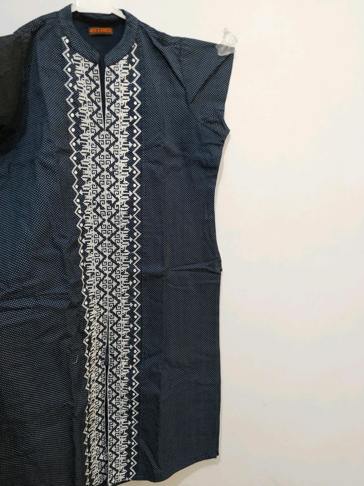 Beautiful Embroidered Ploka Print Blue Cotton Kurt