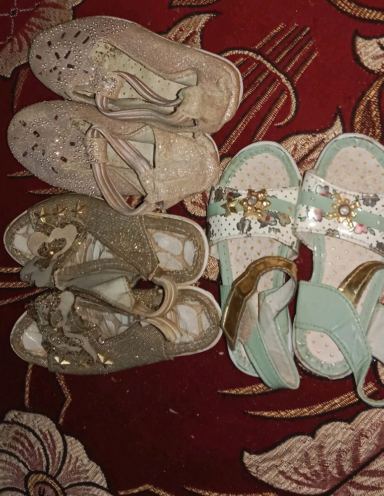 Three Pairs Used Girls Baby Footwear