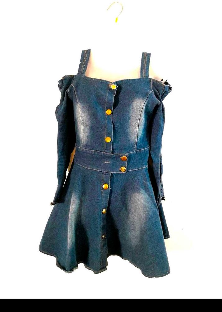 Women Teenage Girls Dress Denim.bow Design