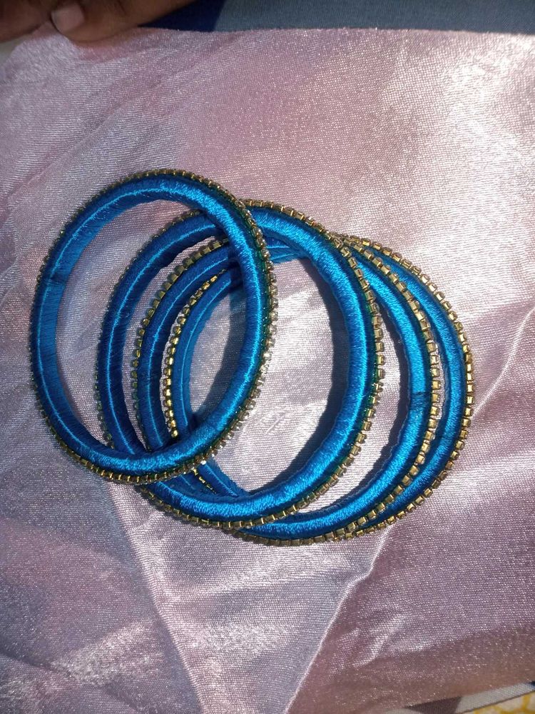 Sky-blue Threaded Bangles