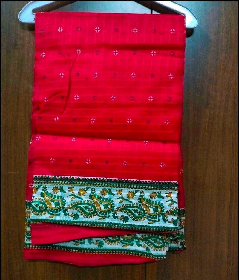 Red Cotton Saree 🛍️