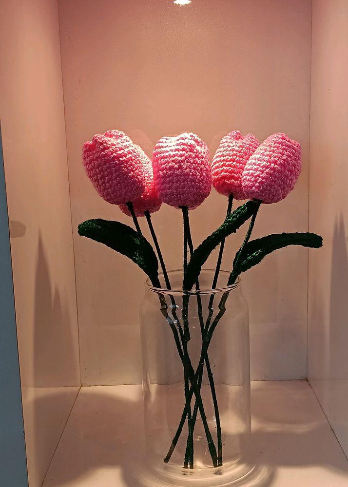 Pack Of 6 Crochet Pink Tulips 🌷