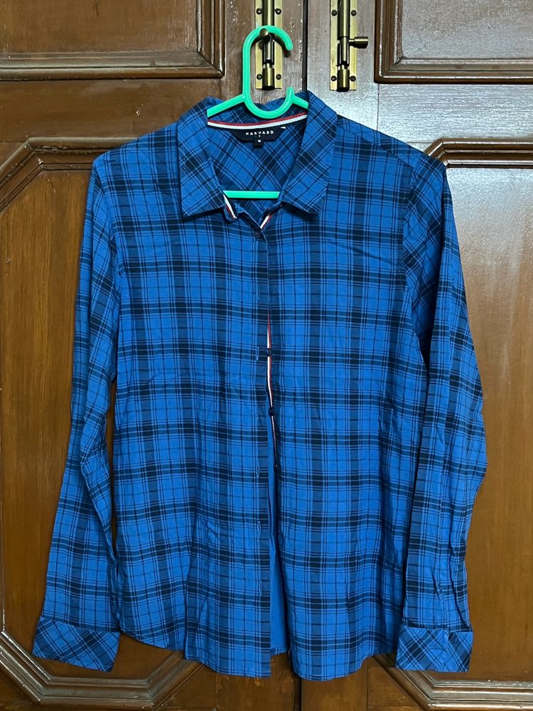 Harvard Unisex Blue & Black Checkered Shirt