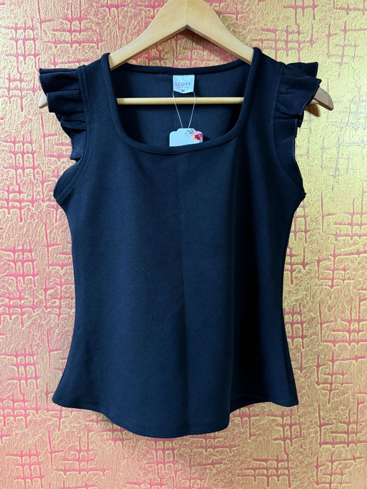 Square Neck Black Tank Top