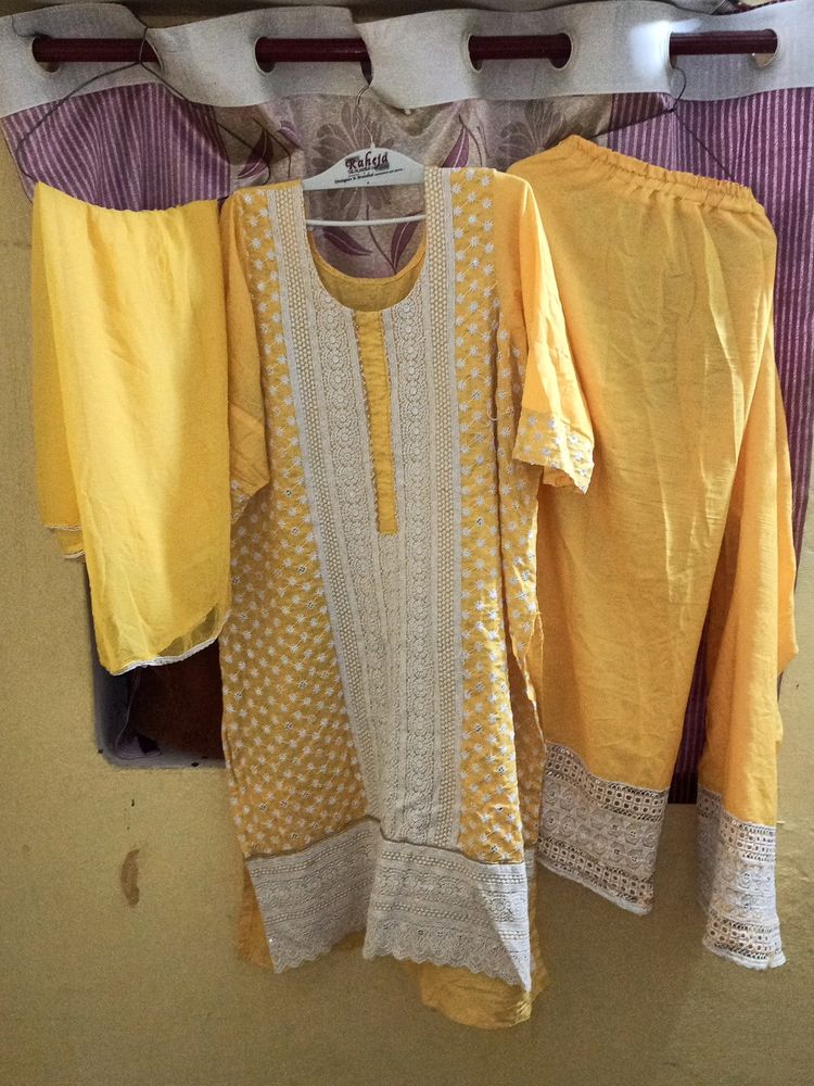 New Kurti And Palazo With Duptta Set 💛