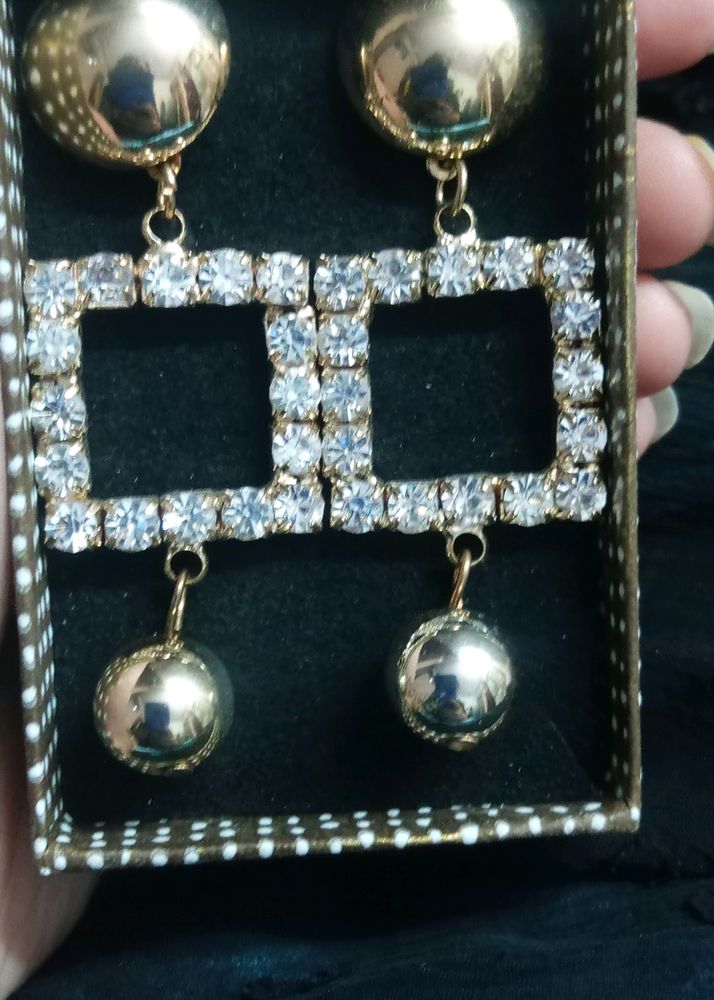 Square Diamond Long Earrings