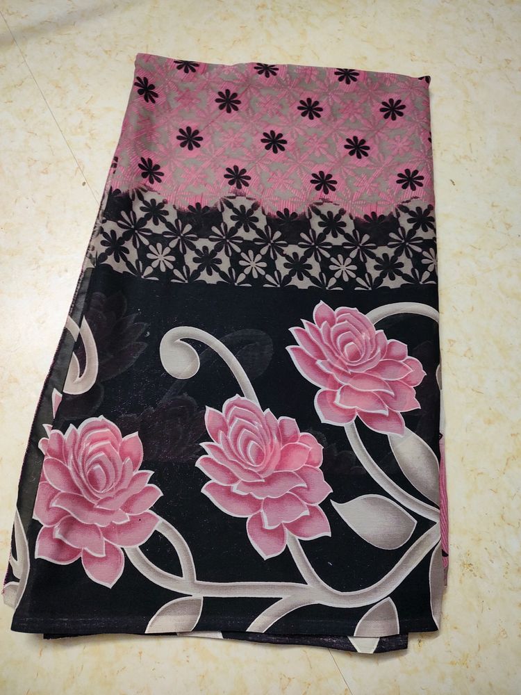 Black With Pink Flowers Saree