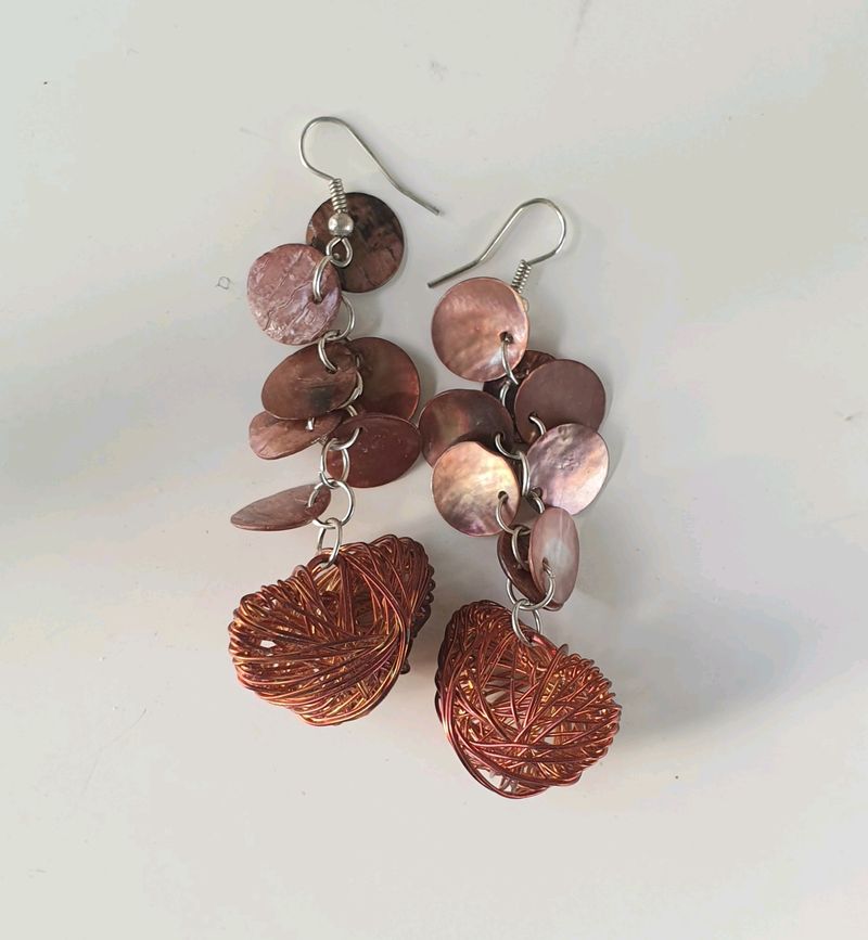 Earings Long Metal Brown Color