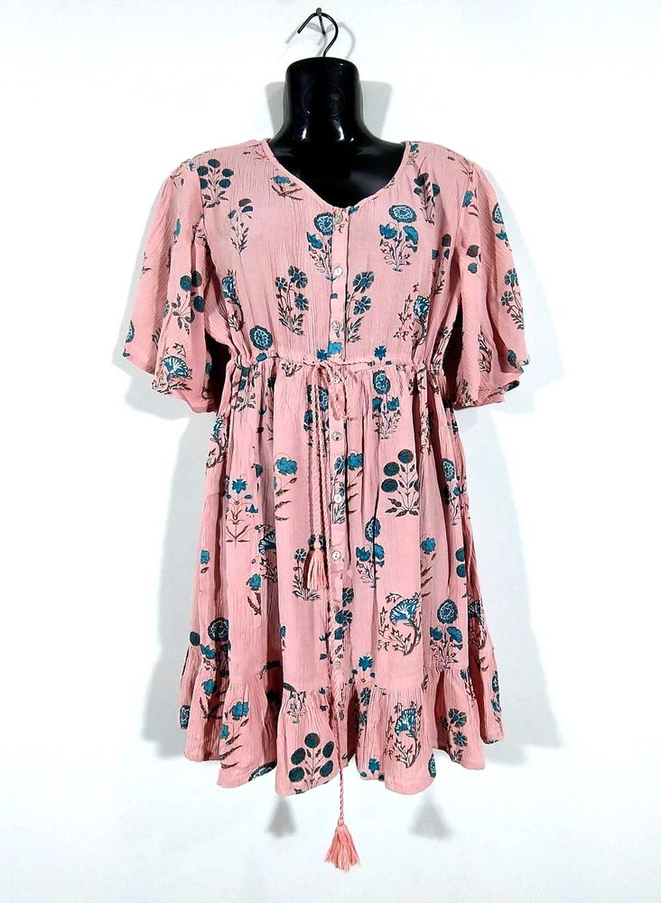 Peach Floral Print Dress (Women's)