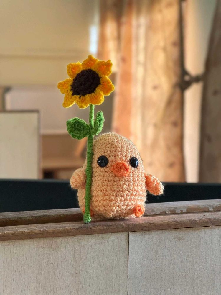 Handmade Crochet Chick With Sunflower